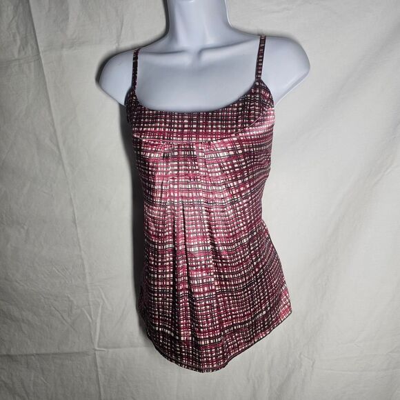 Vintage y2k patterned pink red checker plaid satin top - Picture 4 of 5